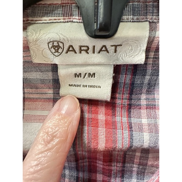 Ariat Womens Shirt Red Plaid Long Sleeve Snap Up Front Pockets Western Studs‎ M - Picture 3 of 11
